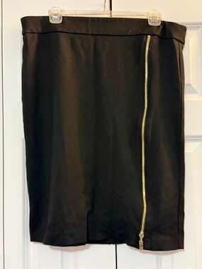 Classic Black Pencil Skirt with Vertical Gold Zip Accent